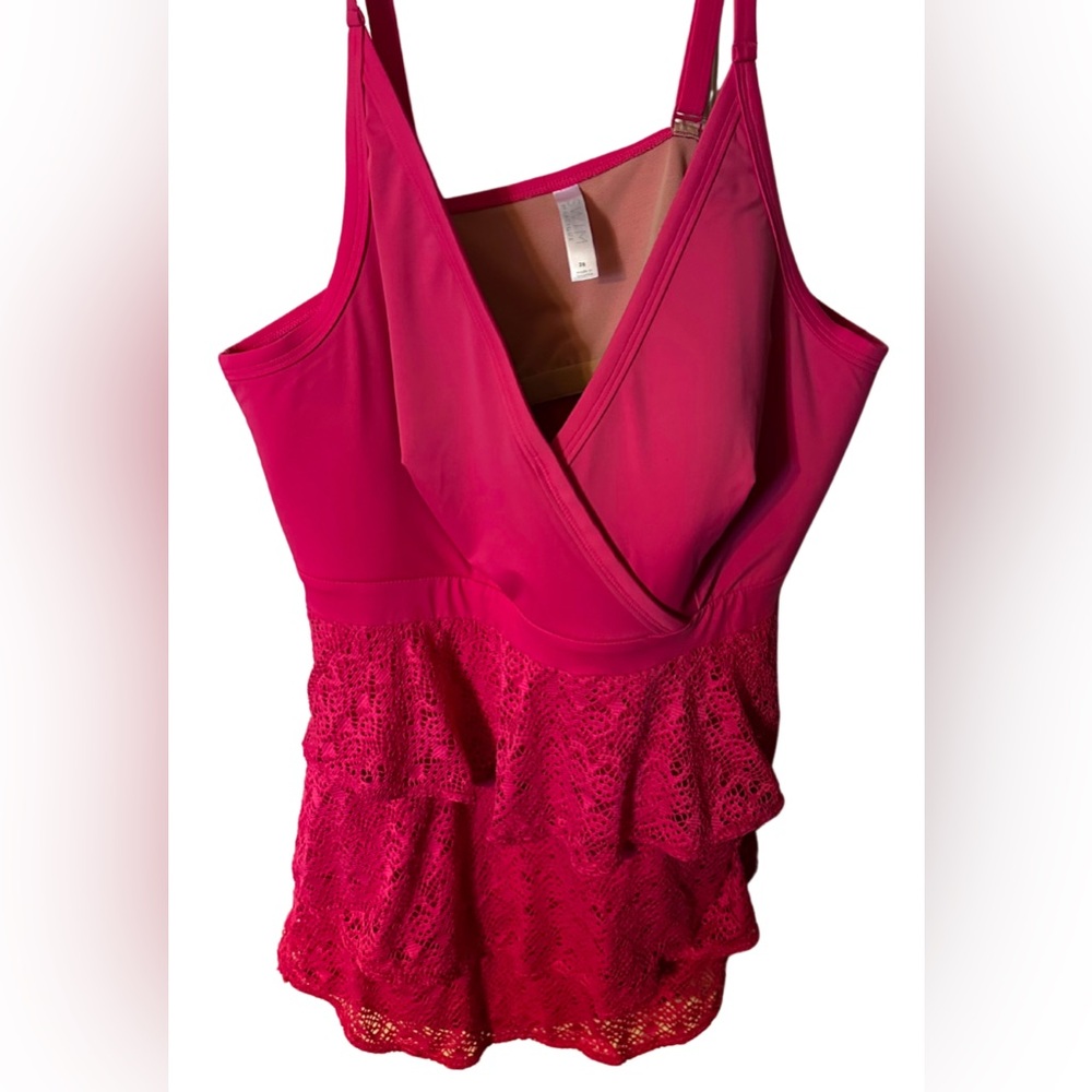 Cacique Pink Lace Ruffle Swim Top